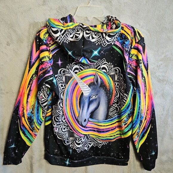 Electro threads hoodie Men's Med unicorn multicolored Y2K USA - Picture 8 of 10